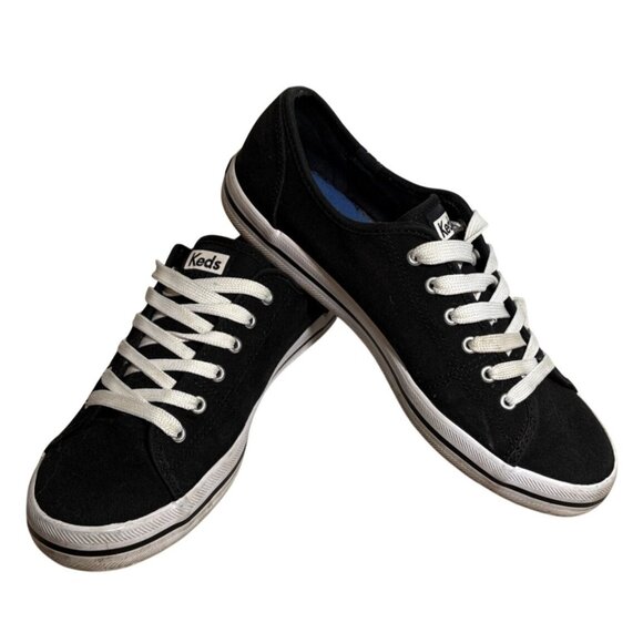 Keds Kickstart Sneakers Black Womens Sz 8 Canvas Laces Ortholite Insole WF54684 - Picture 1 of 11